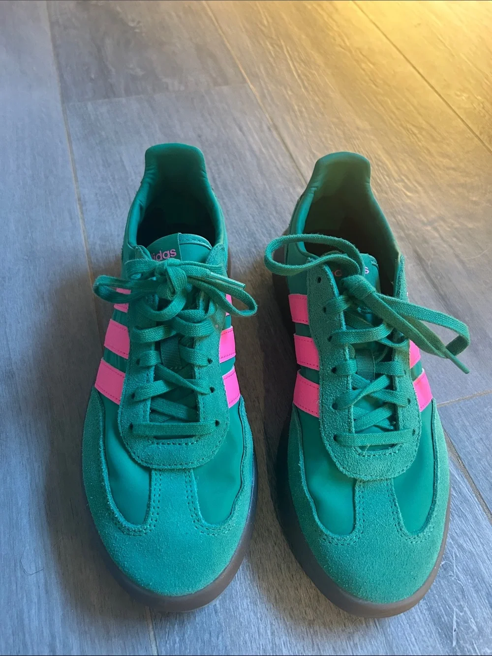adidas Teal Sneakers with Pink Stripes - Picture 1 of 7